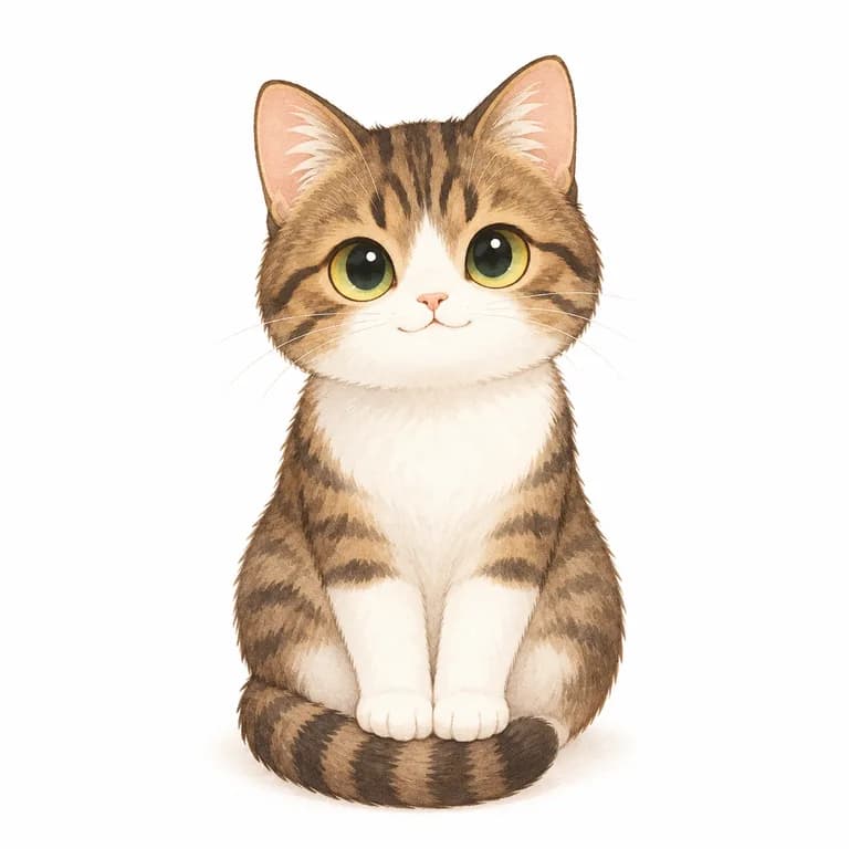Tabby & white cat illustration (Spring Breeze)