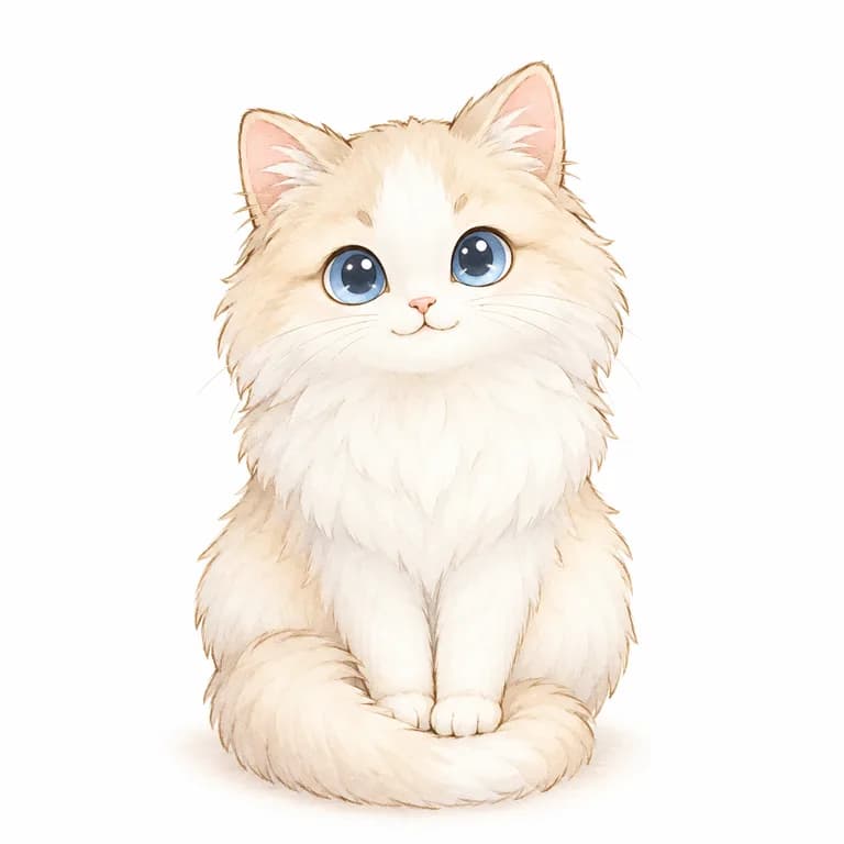 Light longhair cat illustration (Cotton Cloud)