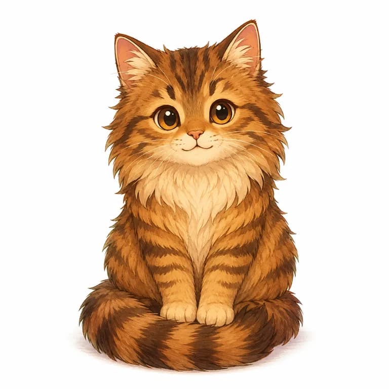 Tabby longhair cat illustration (Winter Sunshine)