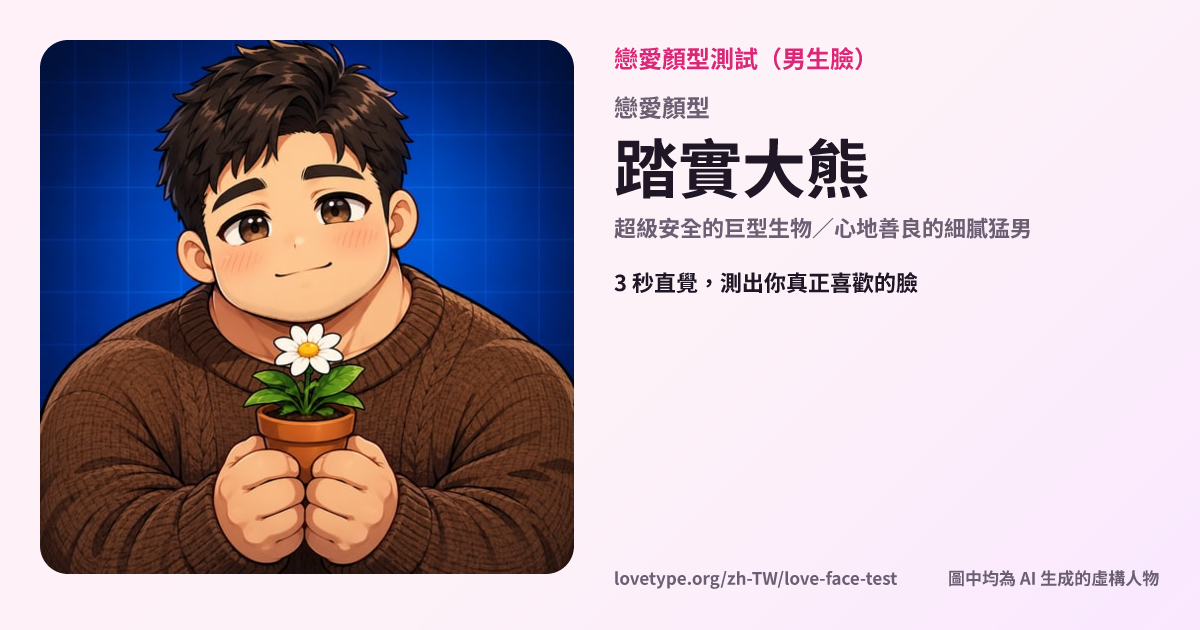 戀愛顏型測試結果卡片（踏實大熊）