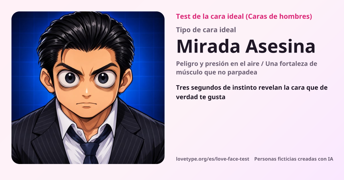 Tarjeta de resultado del test de la cara ideal (Mirada Asesina)