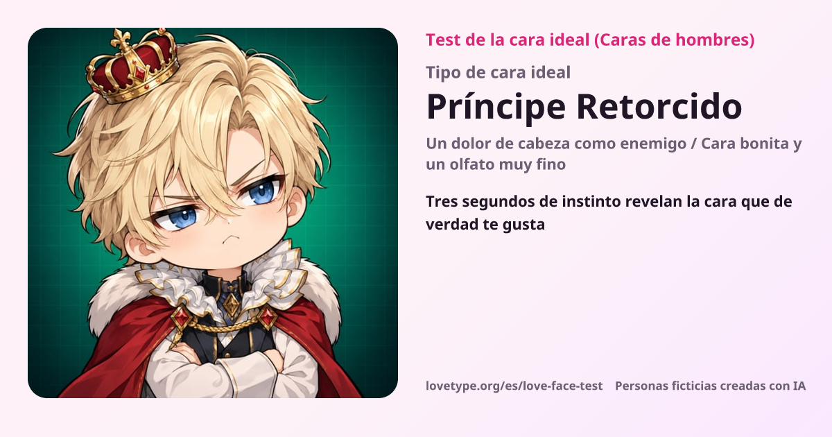 Tarjeta de resultado del test de la cara ideal (Príncipe Retorcido)