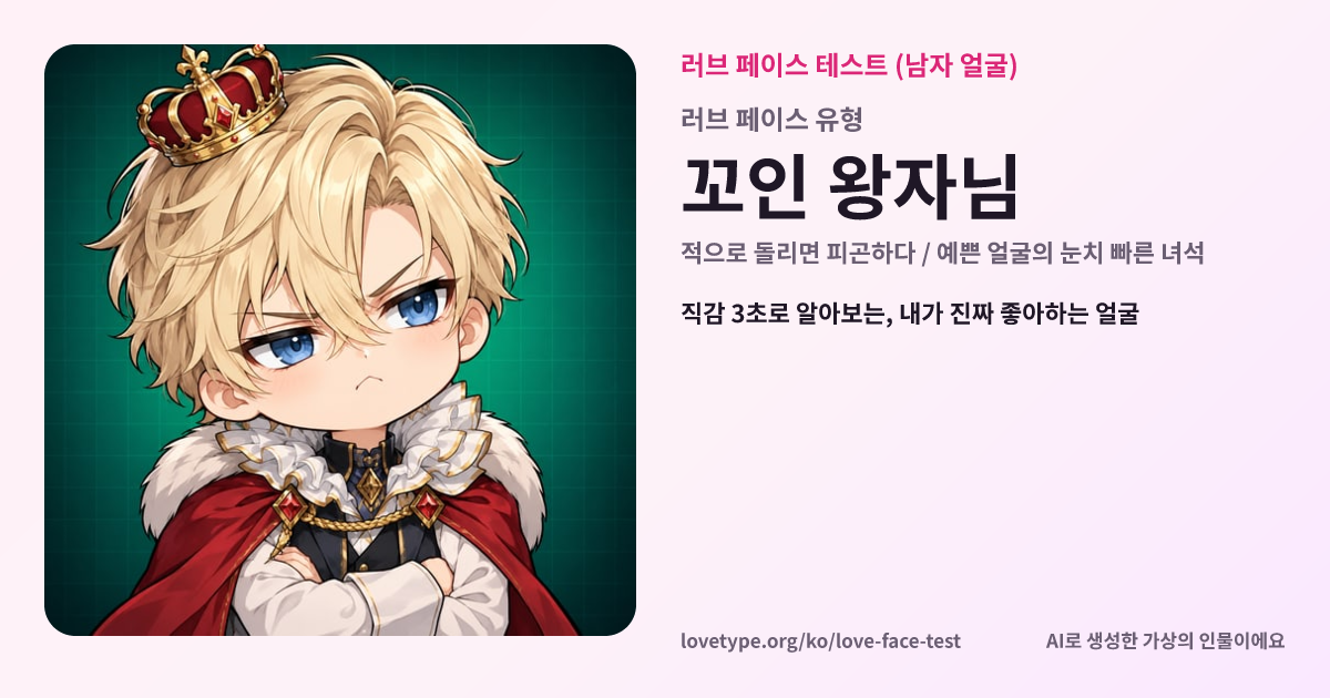 러브 페이스 테스트 결과 카드 (꼬인 왕자님)