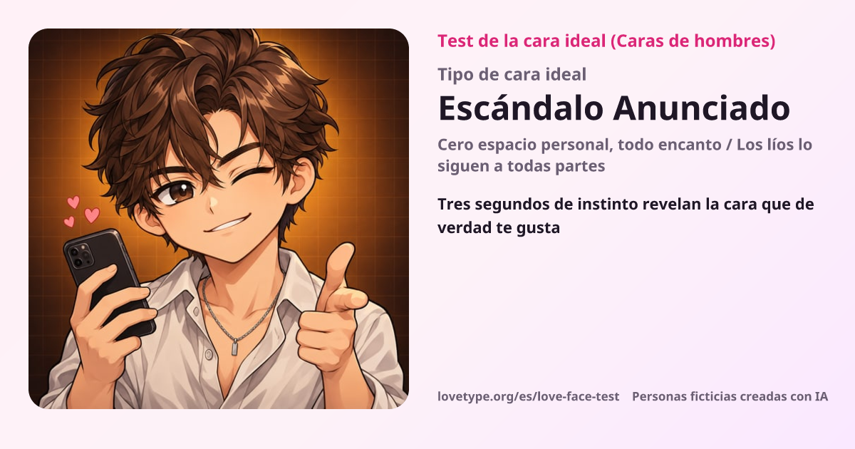 Tarjeta de resultado del test de la cara ideal (Escándalo Anunciado)