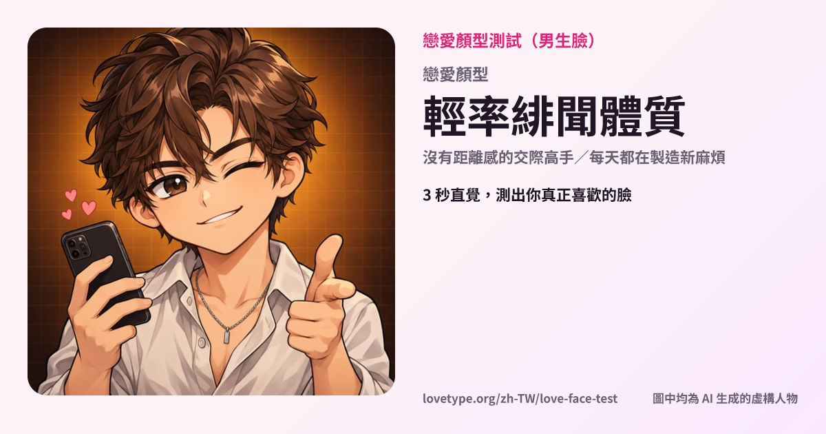 戀愛顏型測試結果卡片（輕率緋聞體質）