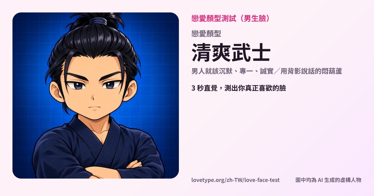 戀愛顏型測試結果卡片（清爽武士）