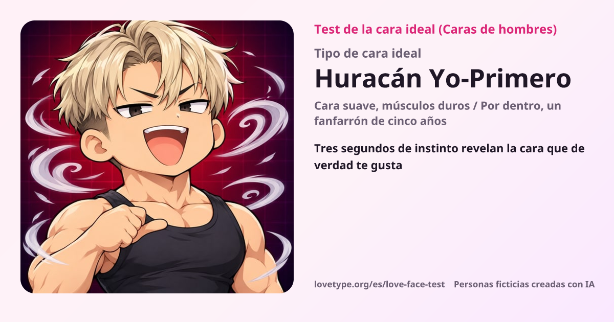 Tarjeta de resultado del test de la cara ideal (Huracán Yo-Primero)