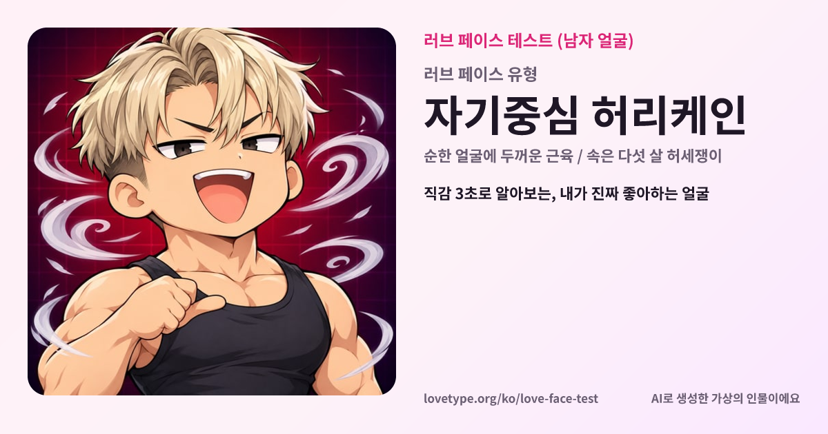 러브 페이스 테스트 결과 카드 (자기중심 허리케인)