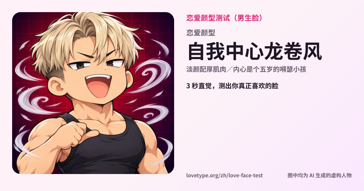 恋爱颜型测试结果卡片（自我中心龙卷风）