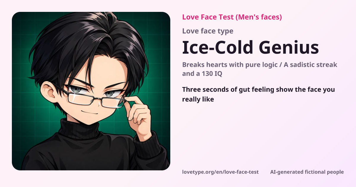 Love Face Test result card (Ice-Cold Genius)