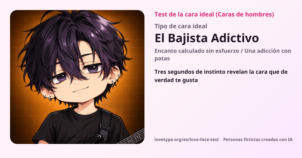 Tarjeta de resultado del test de la cara ideal (El Bajista Adictivo)