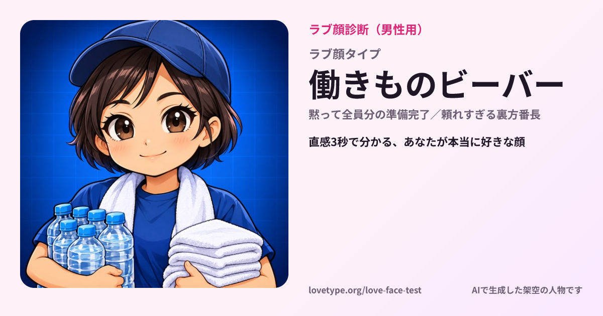 ラブ顔診断の結果カード（働きものビーバー）