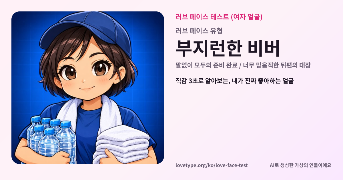 러브 페이스 테스트 결과 카드 (부지런한 비버)