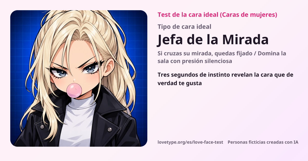 Tarjeta de resultado del test de la cara ideal (Jefa de la Mirada)