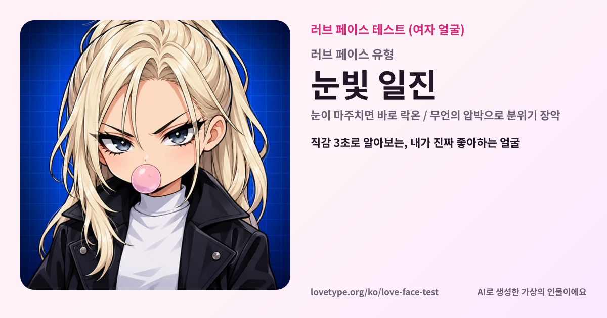러브 페이스 테스트 결과 카드 (눈빛 일진)