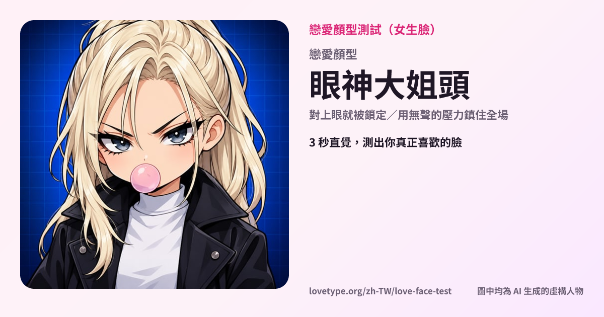 戀愛顏型測試結果卡片（眼神大姐頭）
