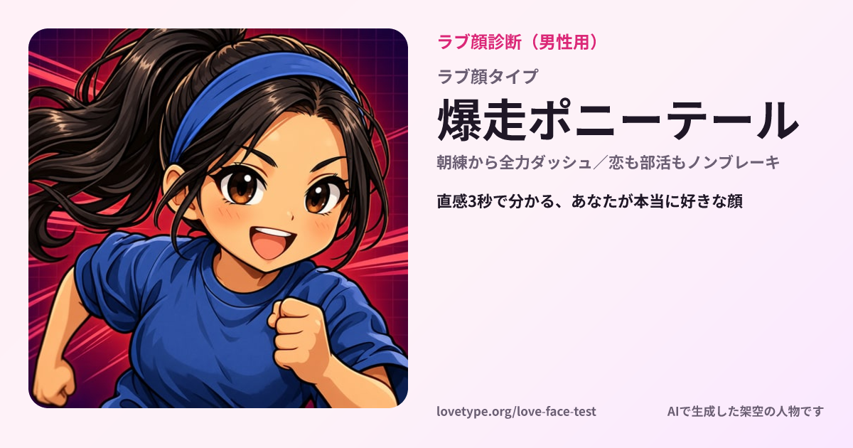ラブ顔診断の結果カード（爆走ポニーテール）