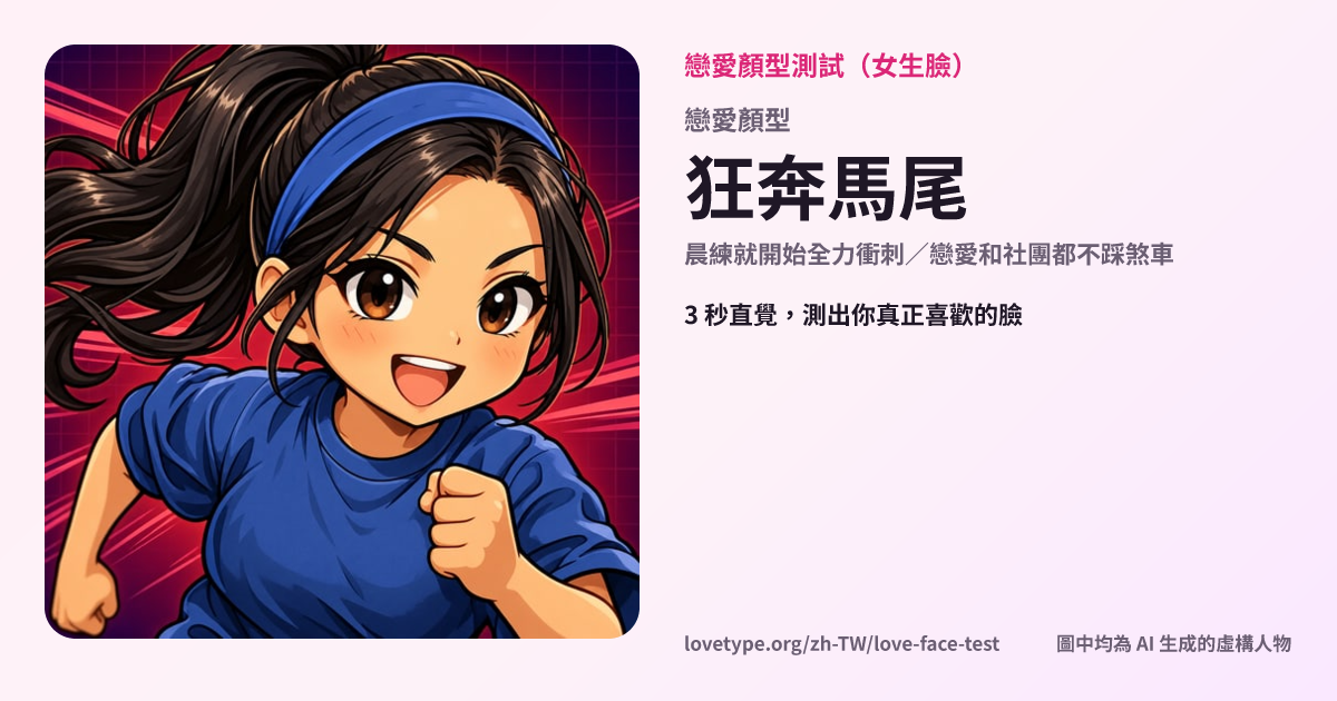 戀愛顏型測試結果卡片（狂奔馬尾）