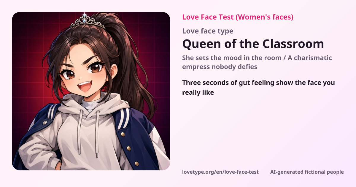 Love Face Test result card (Queen of the Classroom)