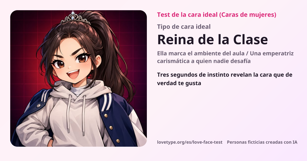 Tarjeta de resultado del test de la cara ideal (Reina de la Clase)