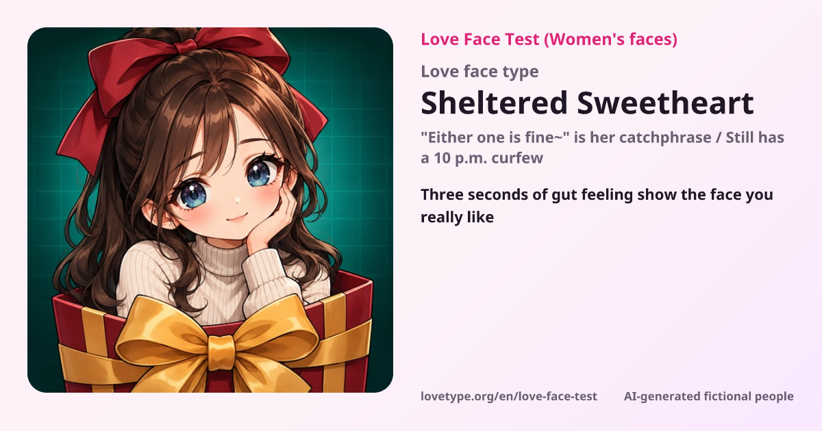 Love Face Test result card (Sheltered Sweetheart)
