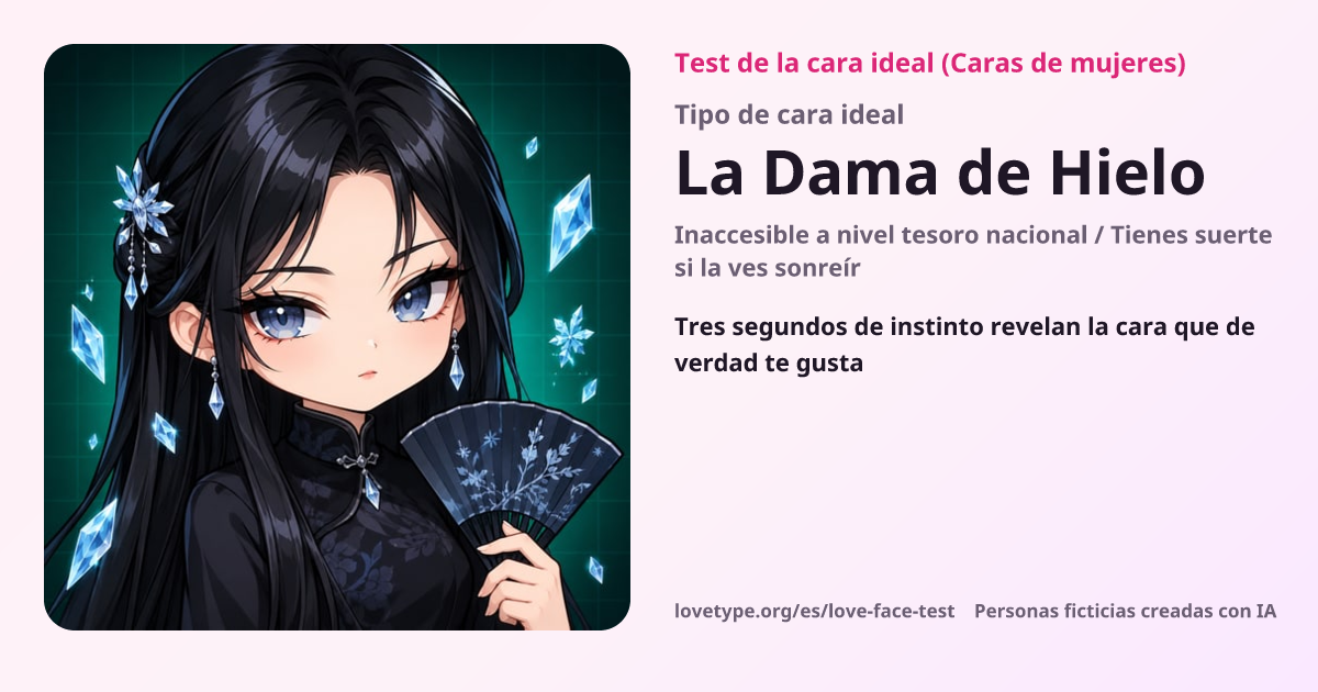 Tarjeta de resultado del test de la cara ideal (La Dama de Hielo)
