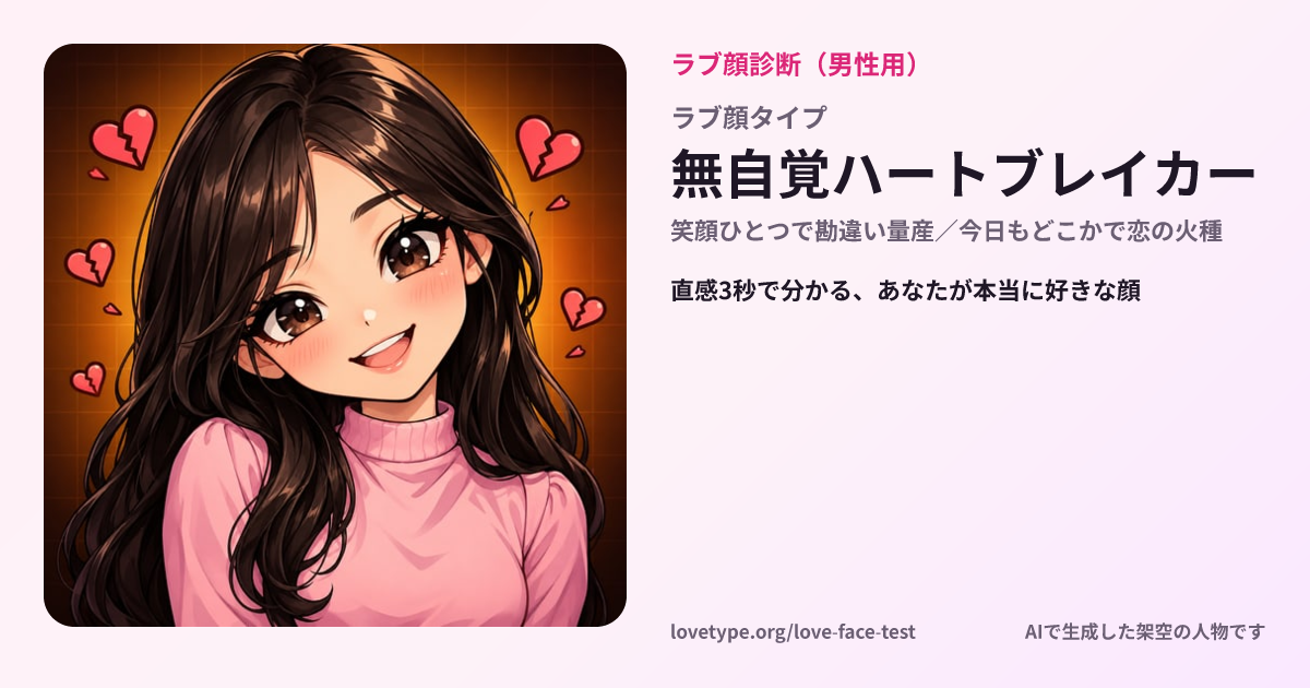 ラブ顔診断の結果カード（無自覚ハートブレイカー）