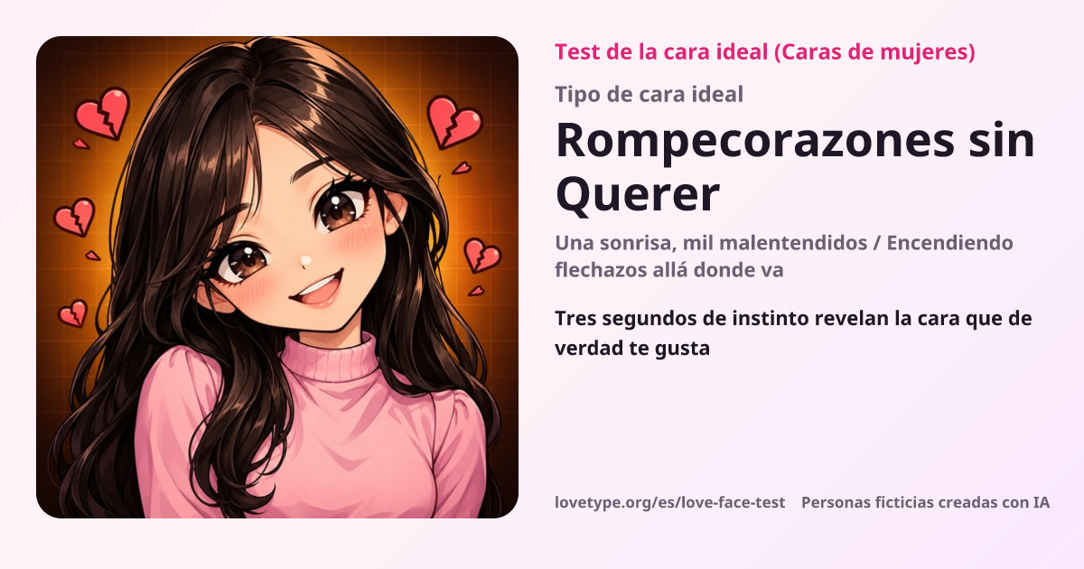 Tarjeta de resultado del test de la cara ideal (Rompecorazones sin Querer)