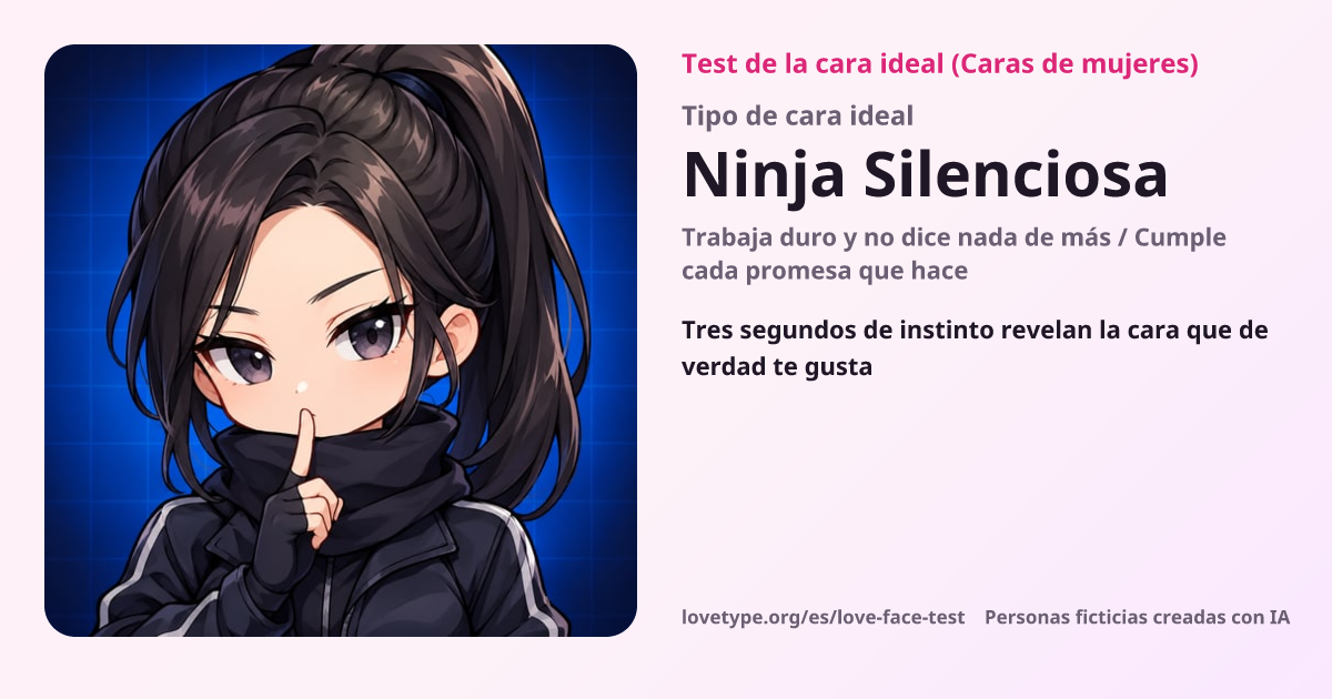 Tarjeta de resultado del test de la cara ideal (Ninja Silenciosa)