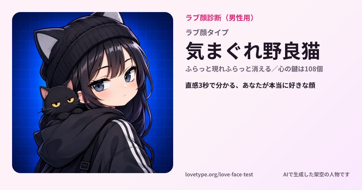 ラブ顔診断の結果カード（気まぐれ野良猫）