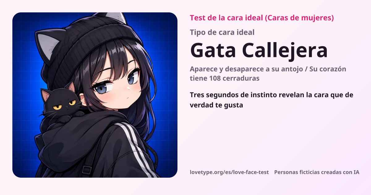 Tarjeta de resultado del test de la cara ideal (Gata Callejera)