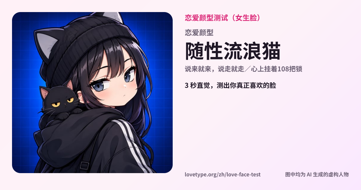 恋爱颜型测试结果卡片（随性流浪猫）