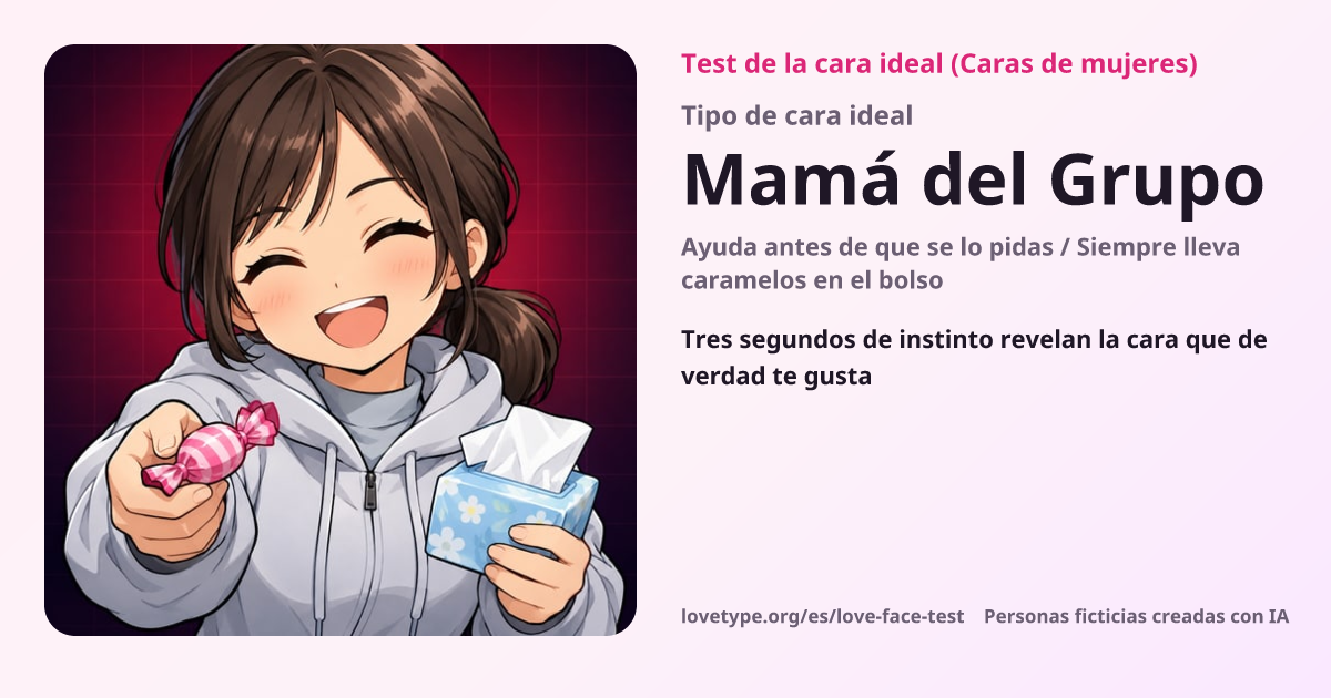 Tarjeta de resultado del test de la cara ideal (Mamá del Grupo)
