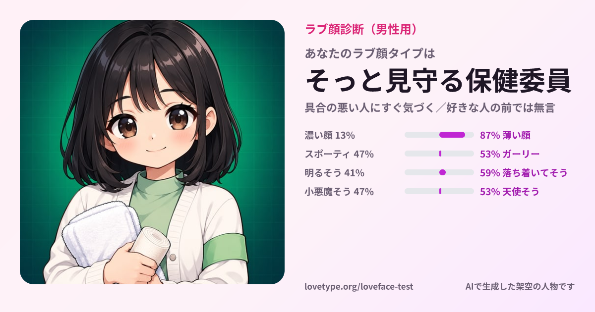 ラブ顔診断の結果カード（そっと見守る保健委員）