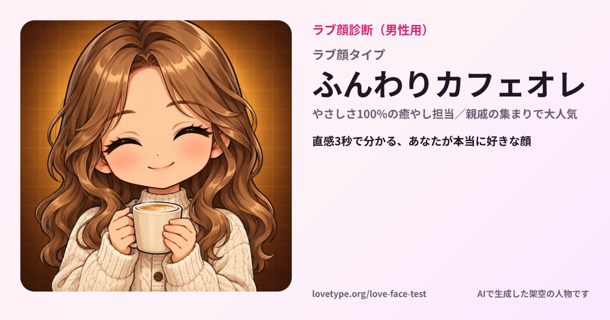 ラブ顔診断の結果カード（ふんわりカフェオレ）