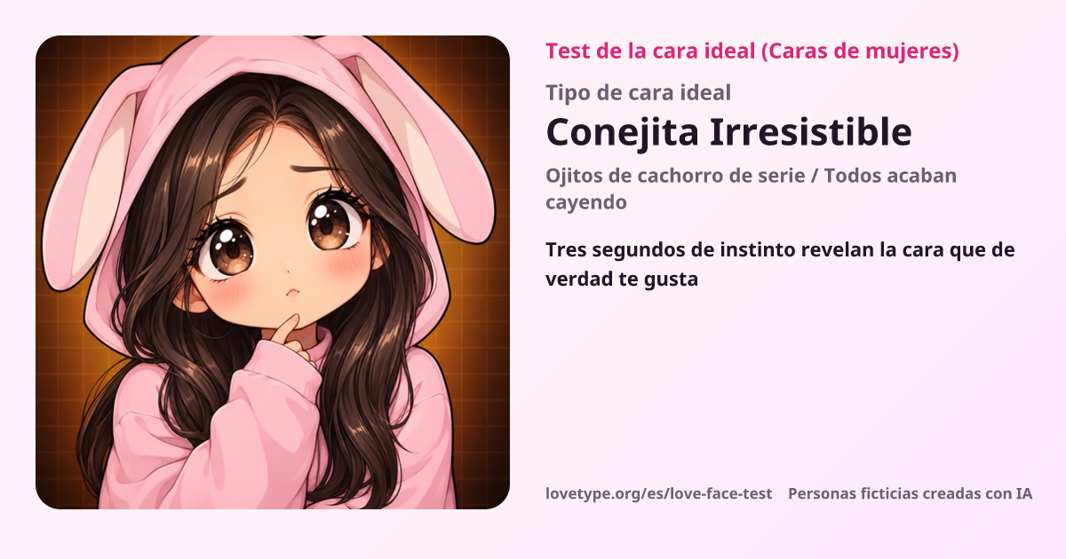 Tarjeta de resultado del test de la cara ideal (Conejita Irresistible)