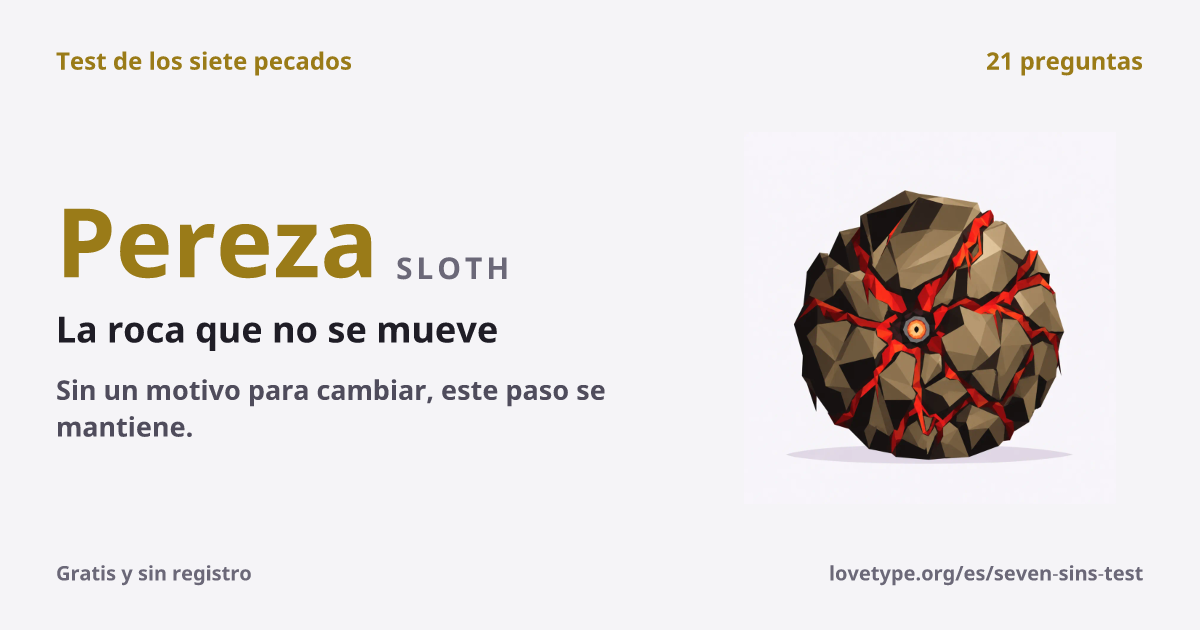 Tarjeta de resultado de Pereza (La roca que no se mueve)